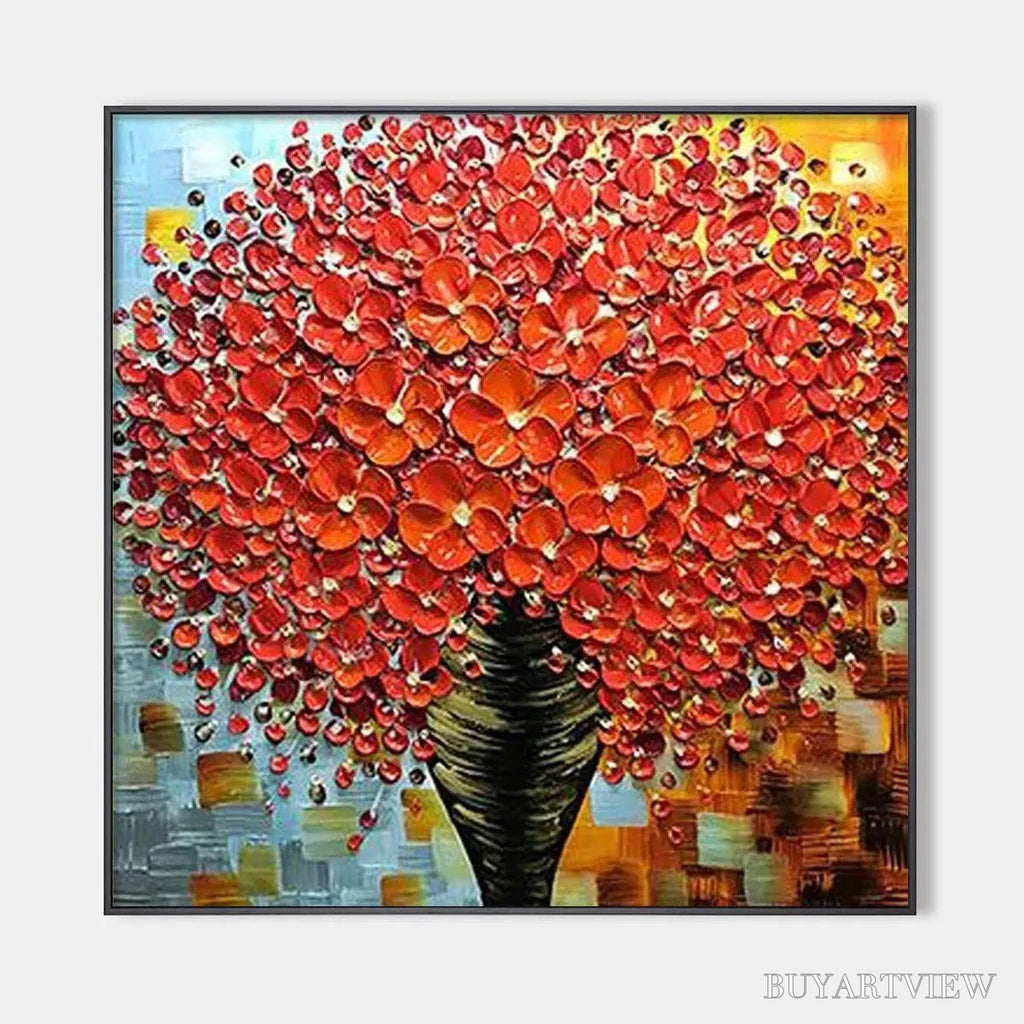 ARTOVITAS Crimson Bouquet – Textured Impasto Floral Painting in Red - image 1