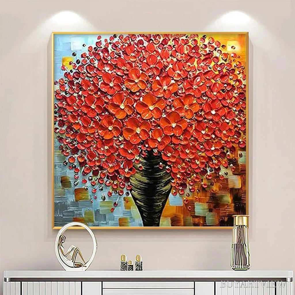ARTOVITAS Crimson Bouquet – Textured Impasto Floral Painting in Red - image 2