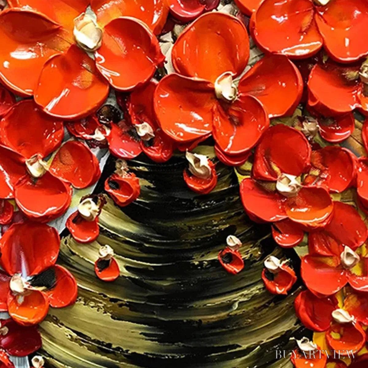 ARTOVITAS Crimson Bouquet – Textured Impasto Floral Painting in Red - image 3