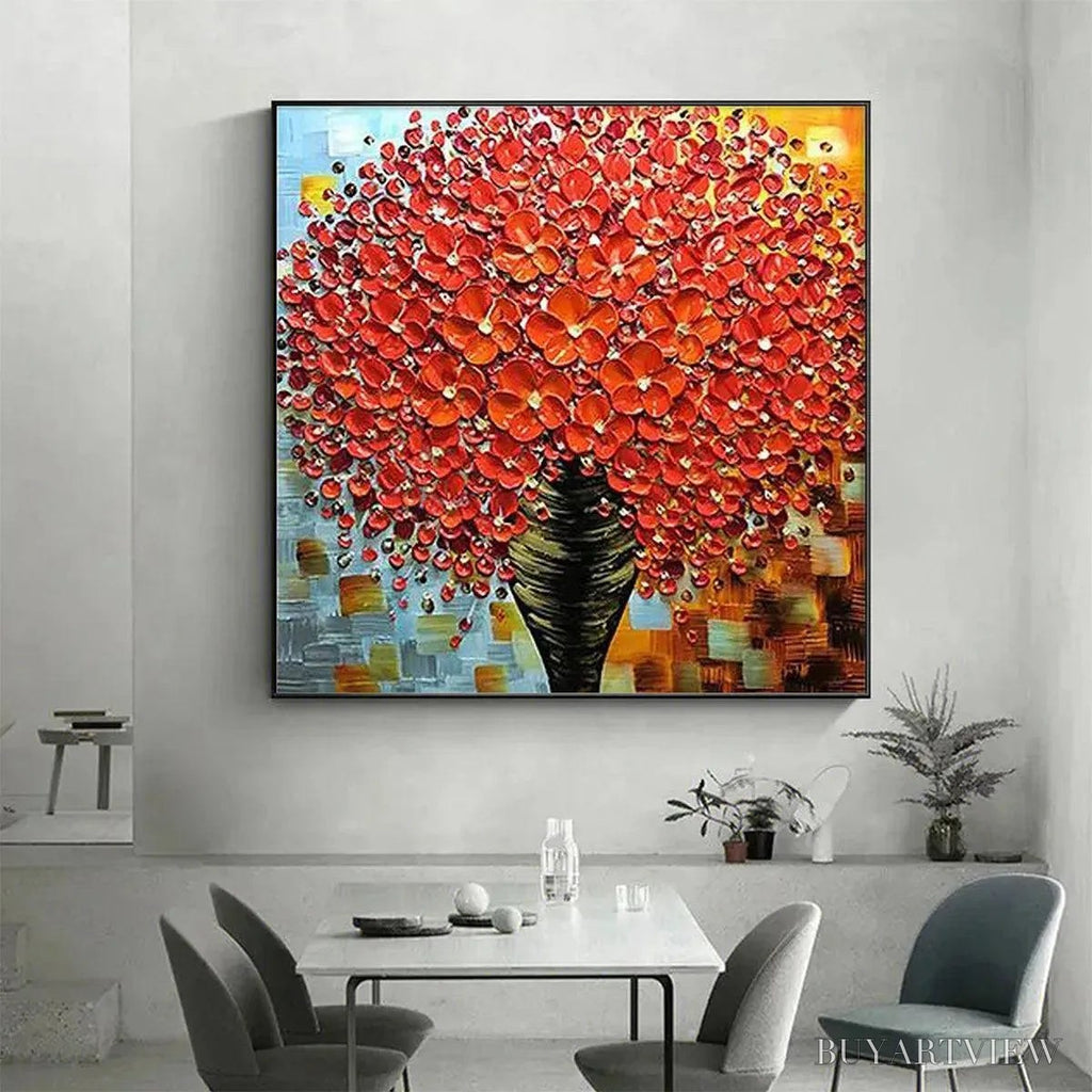 ARTOVITAS Crimson Bouquet – Textured Impasto Floral Painting in Red - image 4
