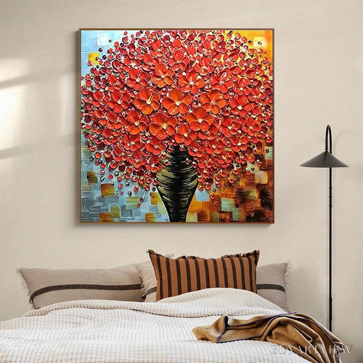 ARTOVITAS Crimson Bouquet – Textured Impasto Floral Painting in Red - image 5