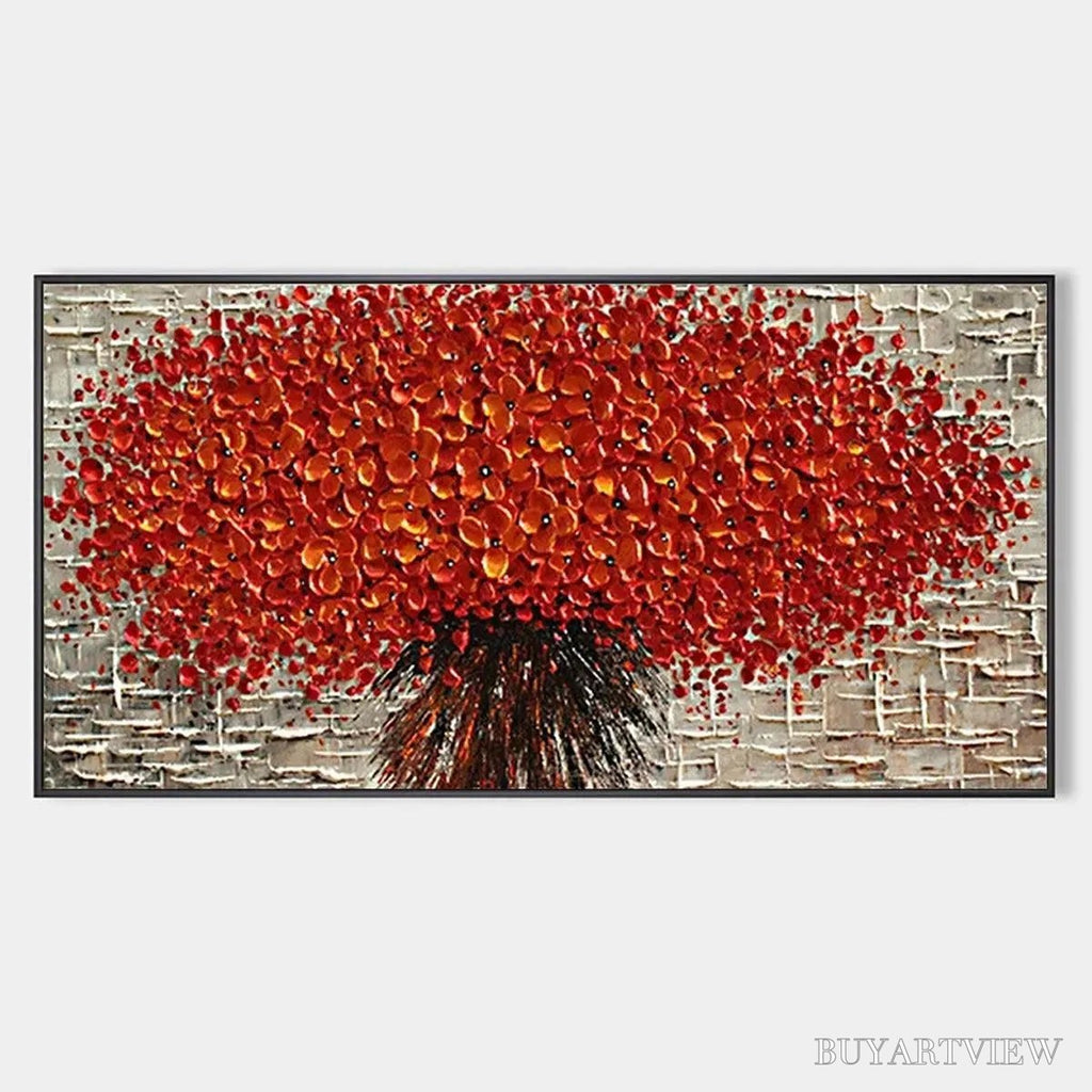 ARTOVITAS Crimson Burst – Textured Impasto Floral Painting in Red - image 1