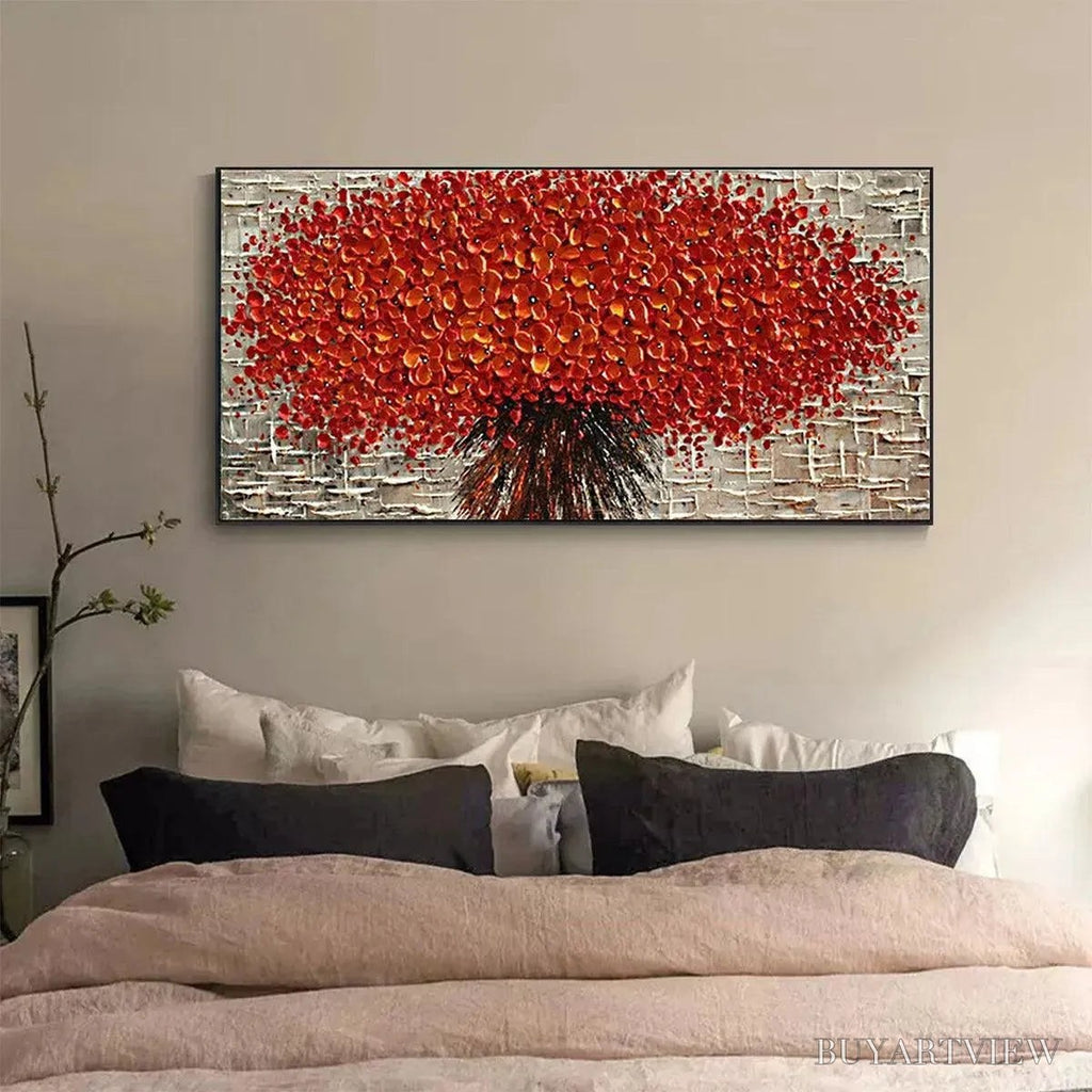 ARTOVITAS Crimson Burst – Textured Impasto Floral Painting in Red - image 2