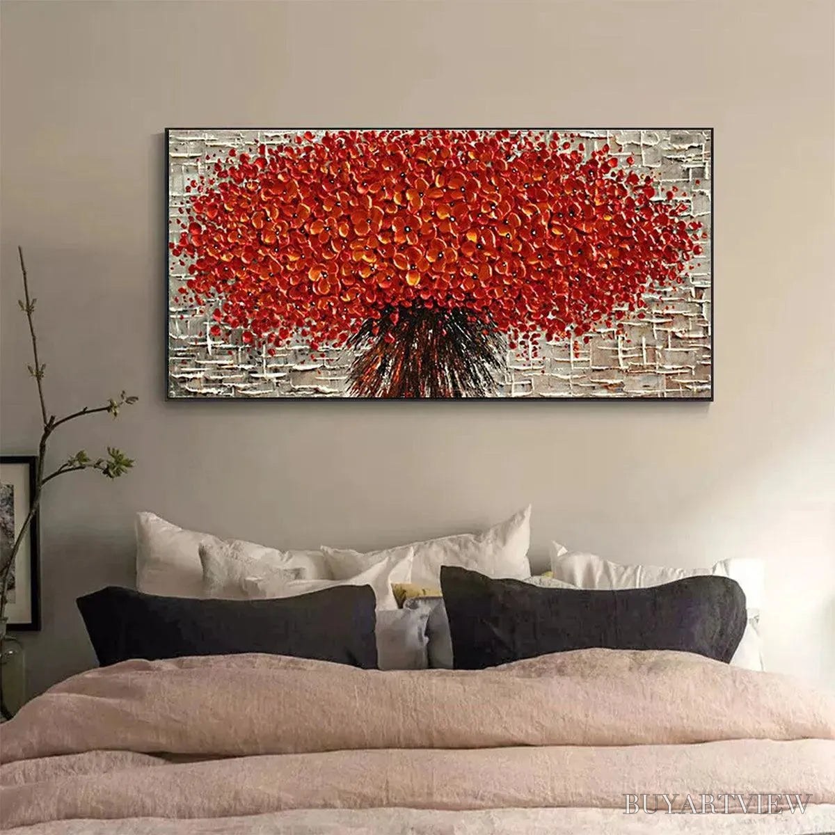 ARTOVITAS Crimson Burst – Textured Impasto Floral Painting in Red - image 2