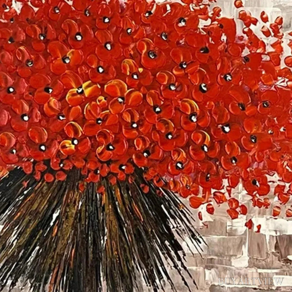 ARTOVITAS Crimson Burst – Textured Impasto Floral Painting in Red - image 3