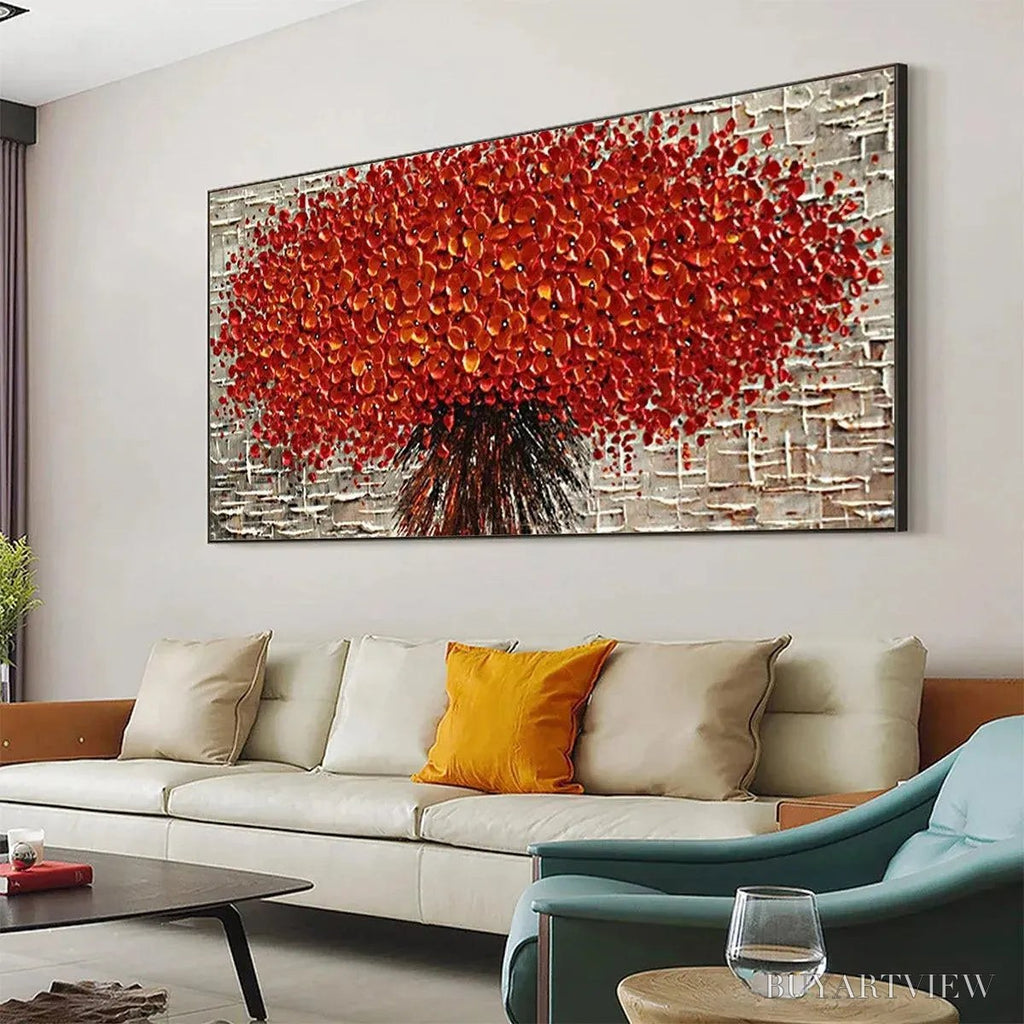 ARTOVITAS Crimson Burst – Textured Impasto Floral Painting in Red - image 4