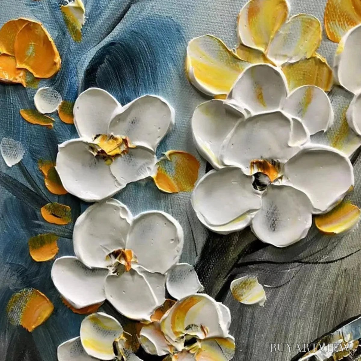 ARTOVITAS Spring Blossoms – Textured Floral Painting in White and Gold - image 6