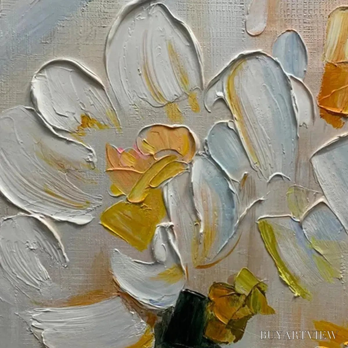 ARTOVITAS White Blossoms – Textured Impasto Floral Painting in White and Beige - image 3