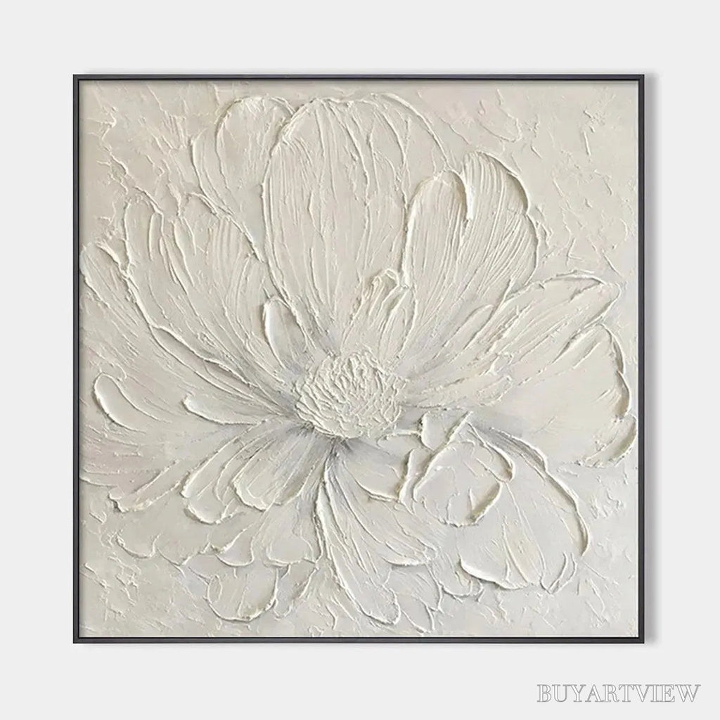 ARTOVITAS White Peony – Textured Minimalist Floral Painting in White - image 1