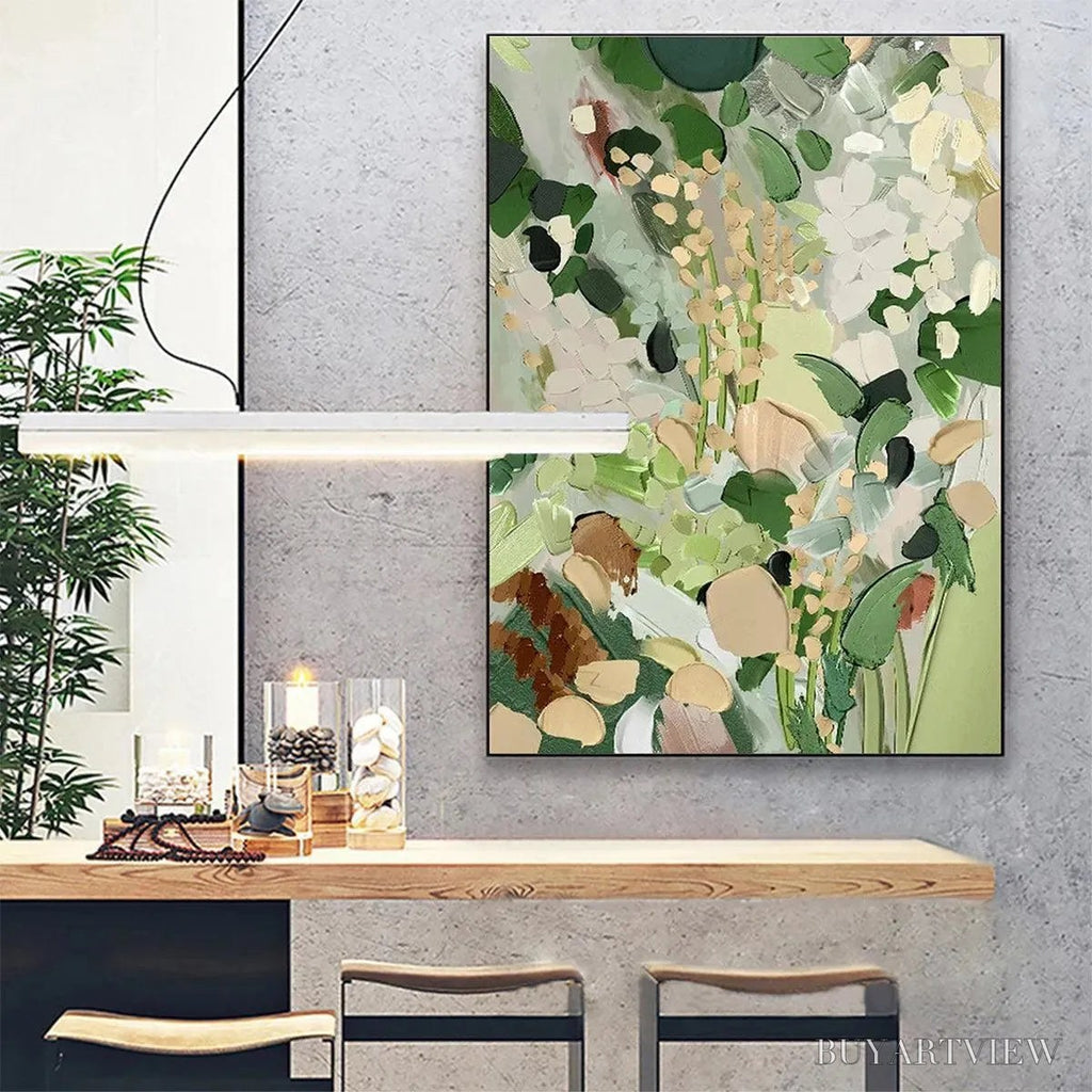 ARTOVITAS Whispering Meadow – Textured Abstract Floral Painting in Green and Gold - image 2