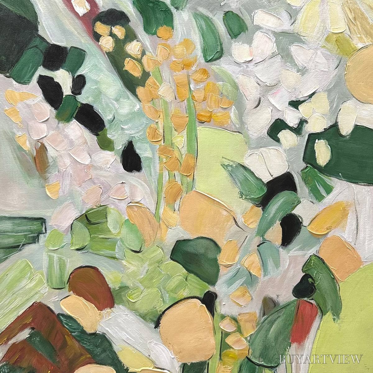 ARTOVITAS Whispering Meadow – Textured Abstract Floral Painting in Green and Gold - image 3
