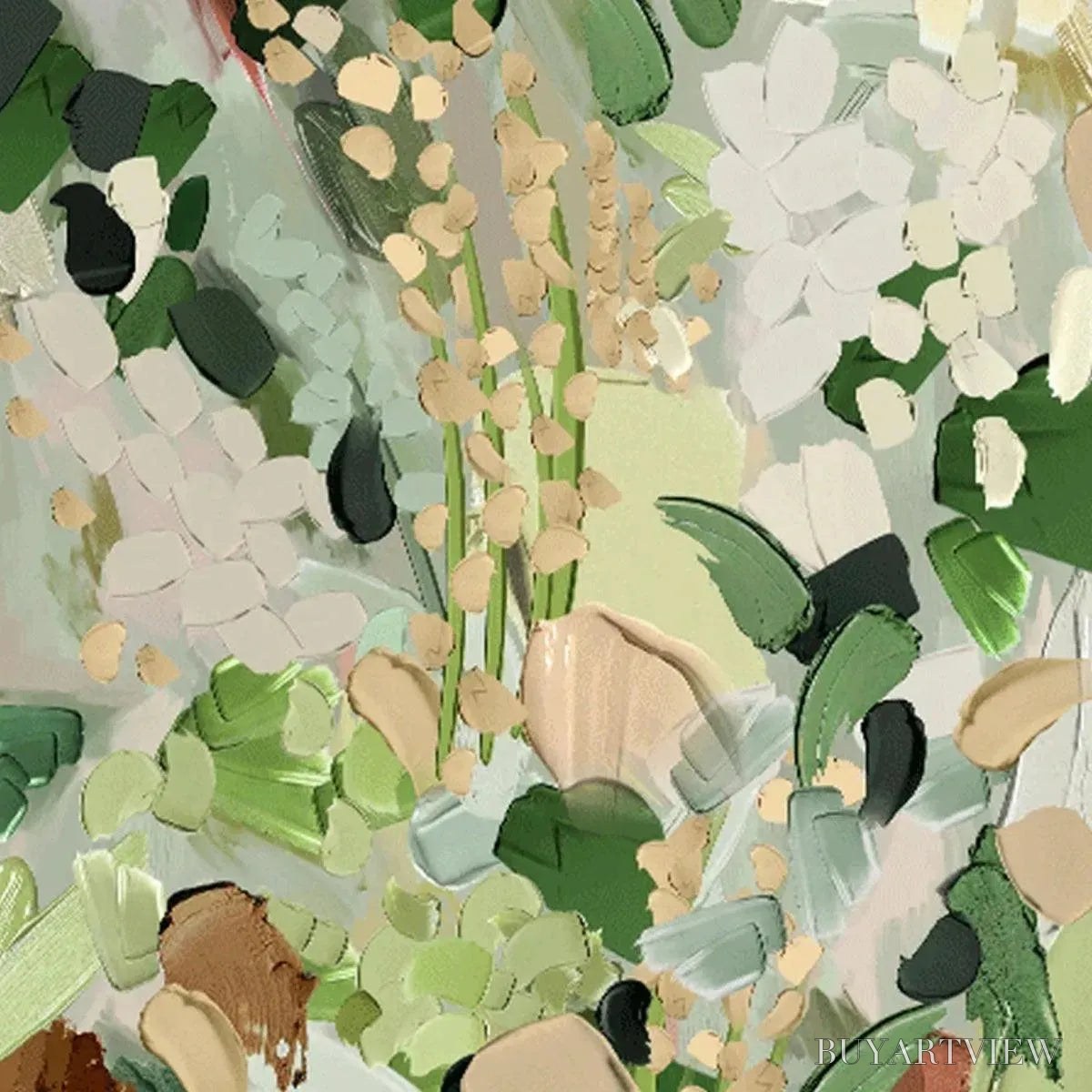ARTOVITAS Whispering Meadow – Textured Abstract Floral Painting in Green and Gold - image 4