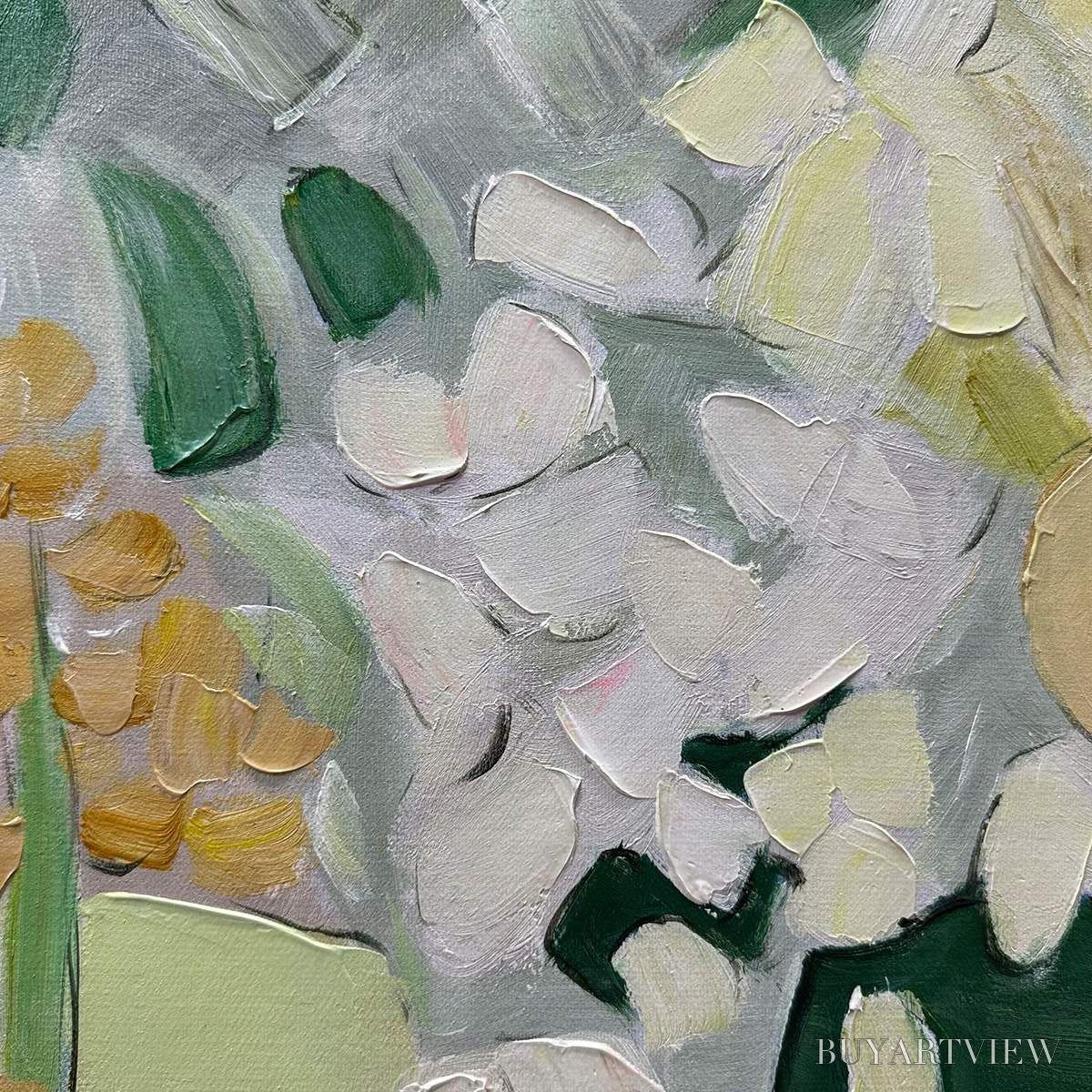 ARTOVITAS Whispering Meadow – Textured Abstract Floral Painting in Green and Gold - image 5