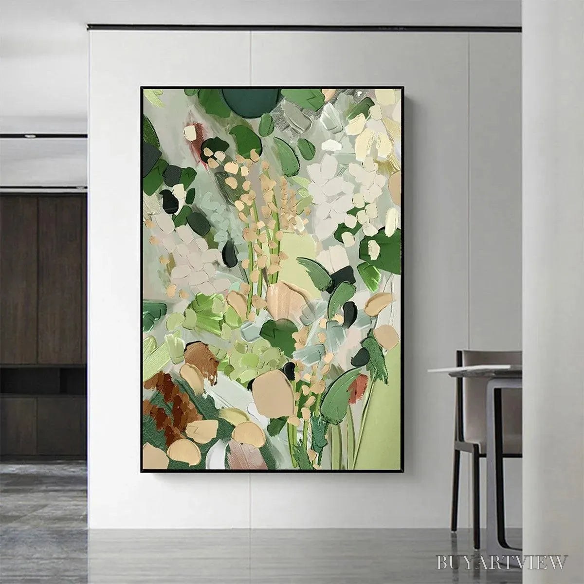 ARTOVITAS Whispering Meadow – Textured Abstract Floral Painting in Green and Gold - image 6