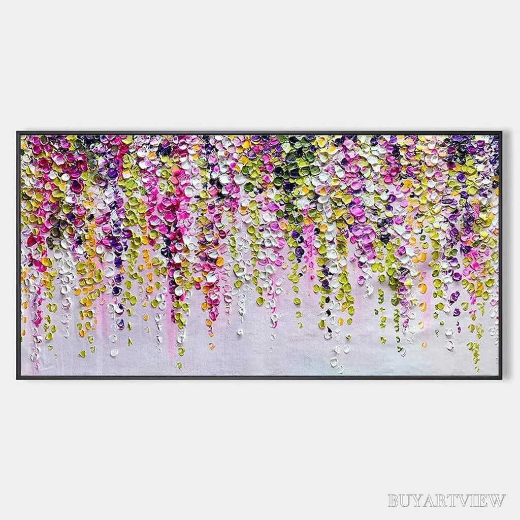 ARTOVITAS Wisteria Cascade – Textured Impasto Floral Painting in Pink, Purple, and Green - image 1