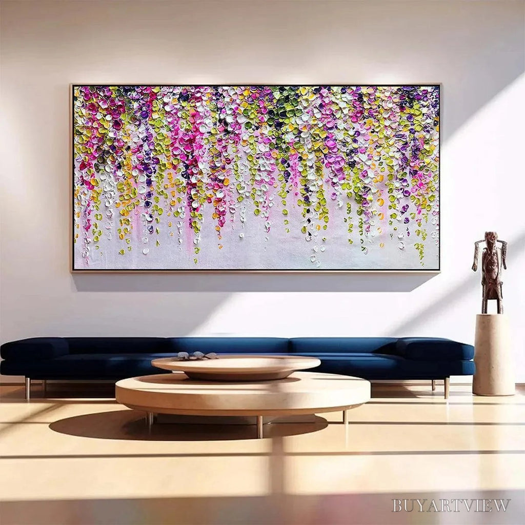 ARTOVITAS Wisteria Cascade – Textured Impasto Floral Painting in Pink, Purple, and Green - image 2
