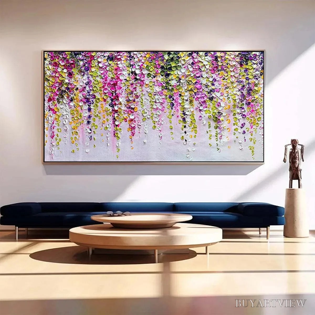 ARTOVITAS Wisteria Cascade – Textured Impasto Floral Painting in Pink, Purple, and Green - image 2