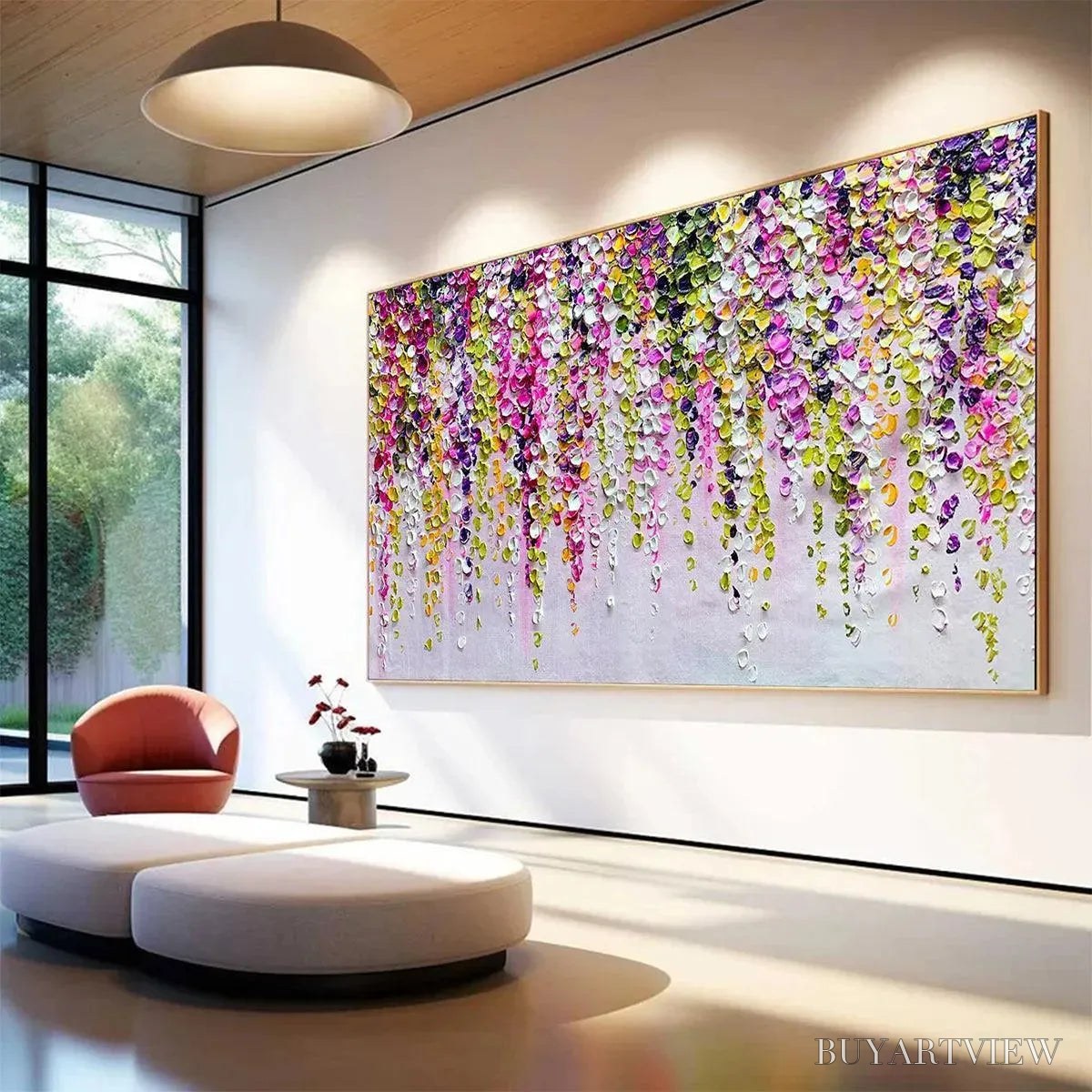 ARTOVITAS Wisteria Cascade – Textured Impasto Floral Painting in Pink, Purple, and Green - image 4