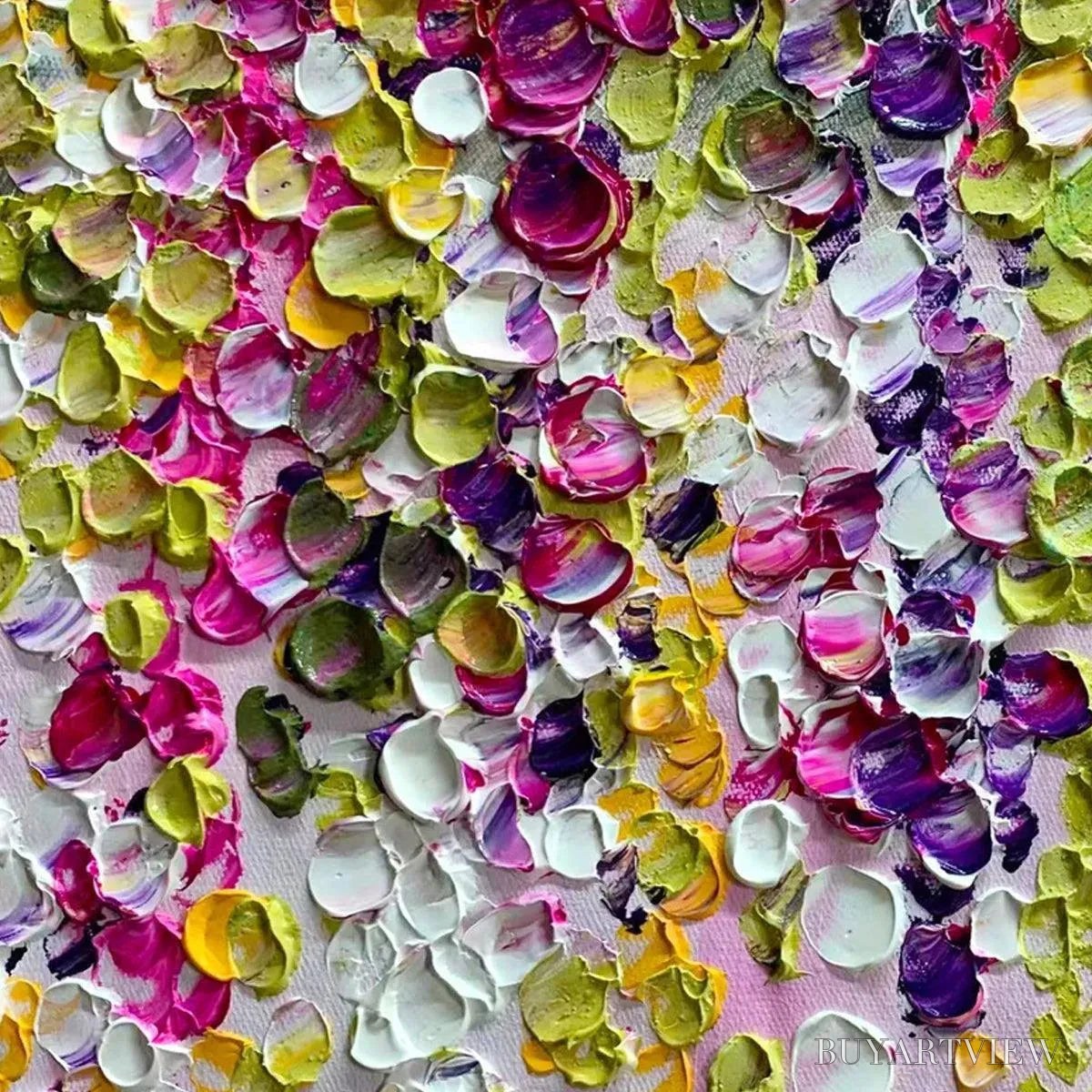 ARTOVITAS Wisteria Cascade – Textured Impasto Floral Painting in Pink, Purple, and Green - image 5