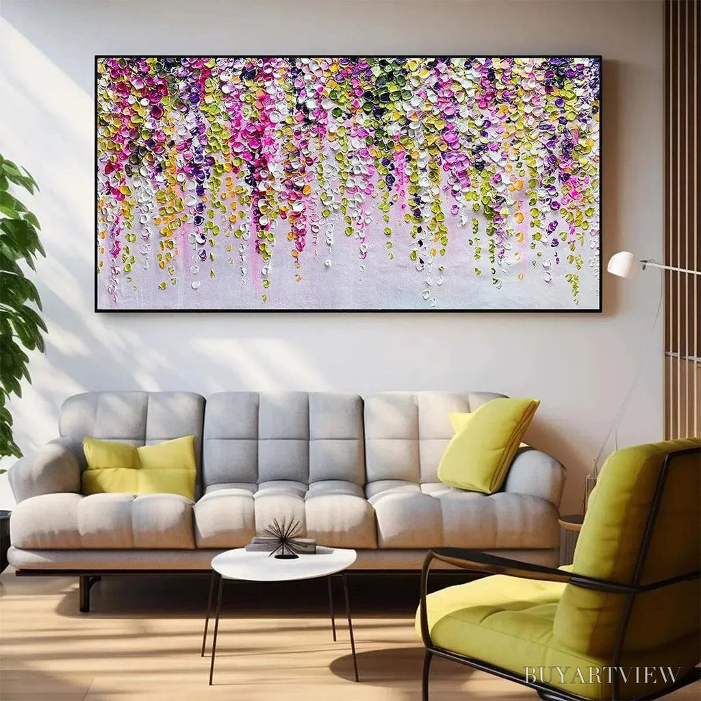 ARTOVITAS Wisteria Cascade – Textured Impasto Floral Painting in Pink, Purple, and Green - image 6
