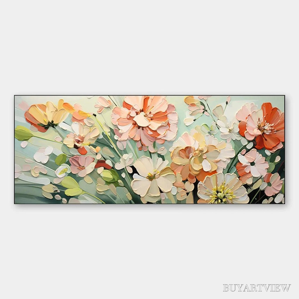 ARTOVITAS Sunkissed Garden – Textured Floral Impasto Painting in Orange and White - image 1