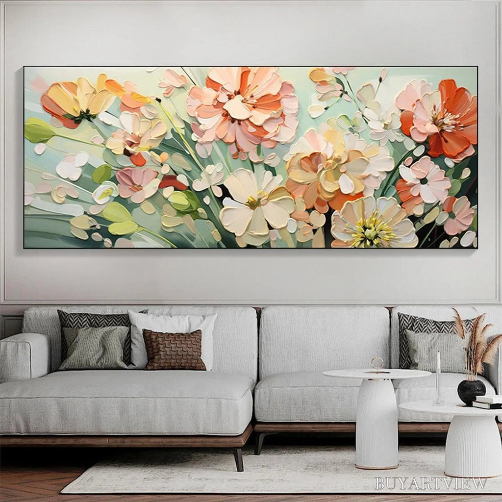 ARTOVITAS Sunkissed Garden – Textured Floral Impasto Painting in Orange and White - image 2