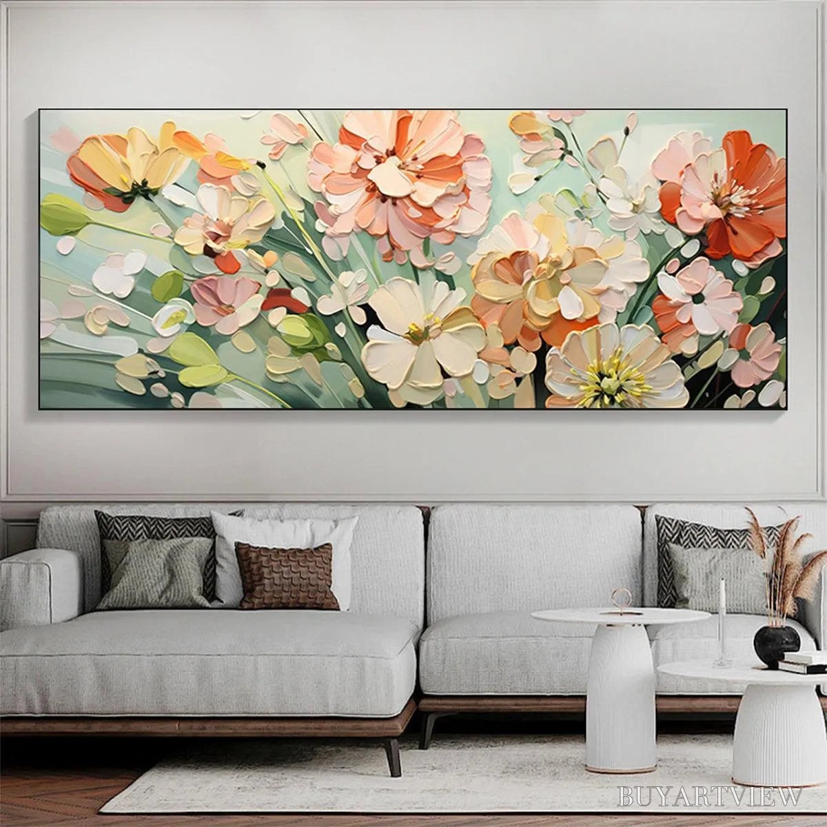 ARTOVITAS Sunkissed Garden – Textured Floral Impasto Painting in Orange and White - image 2