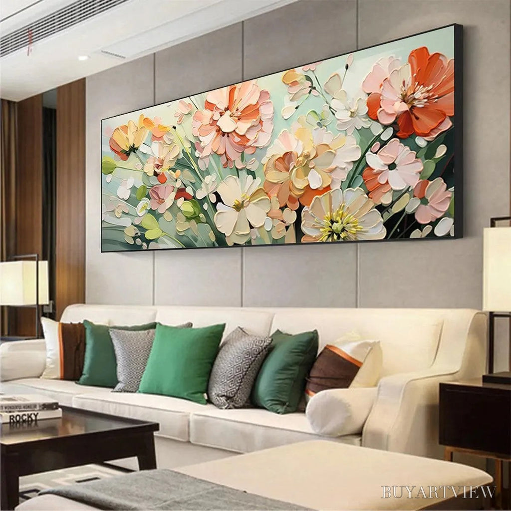ARTOVITAS Sunkissed Garden – Textured Floral Impasto Painting in Orange and White - image 4