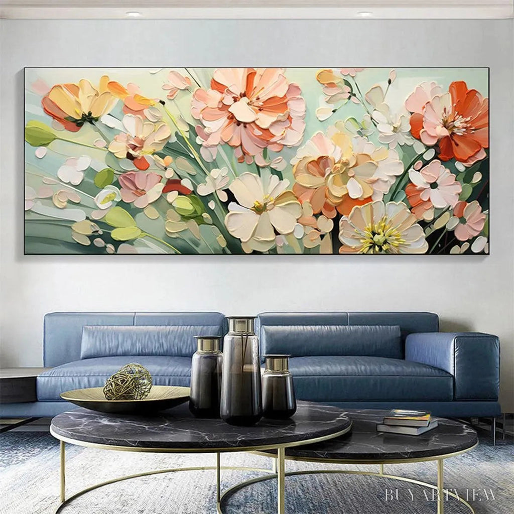 ARTOVITAS Sunkissed Garden – Textured Floral Impasto Painting in Orange and White - image 6