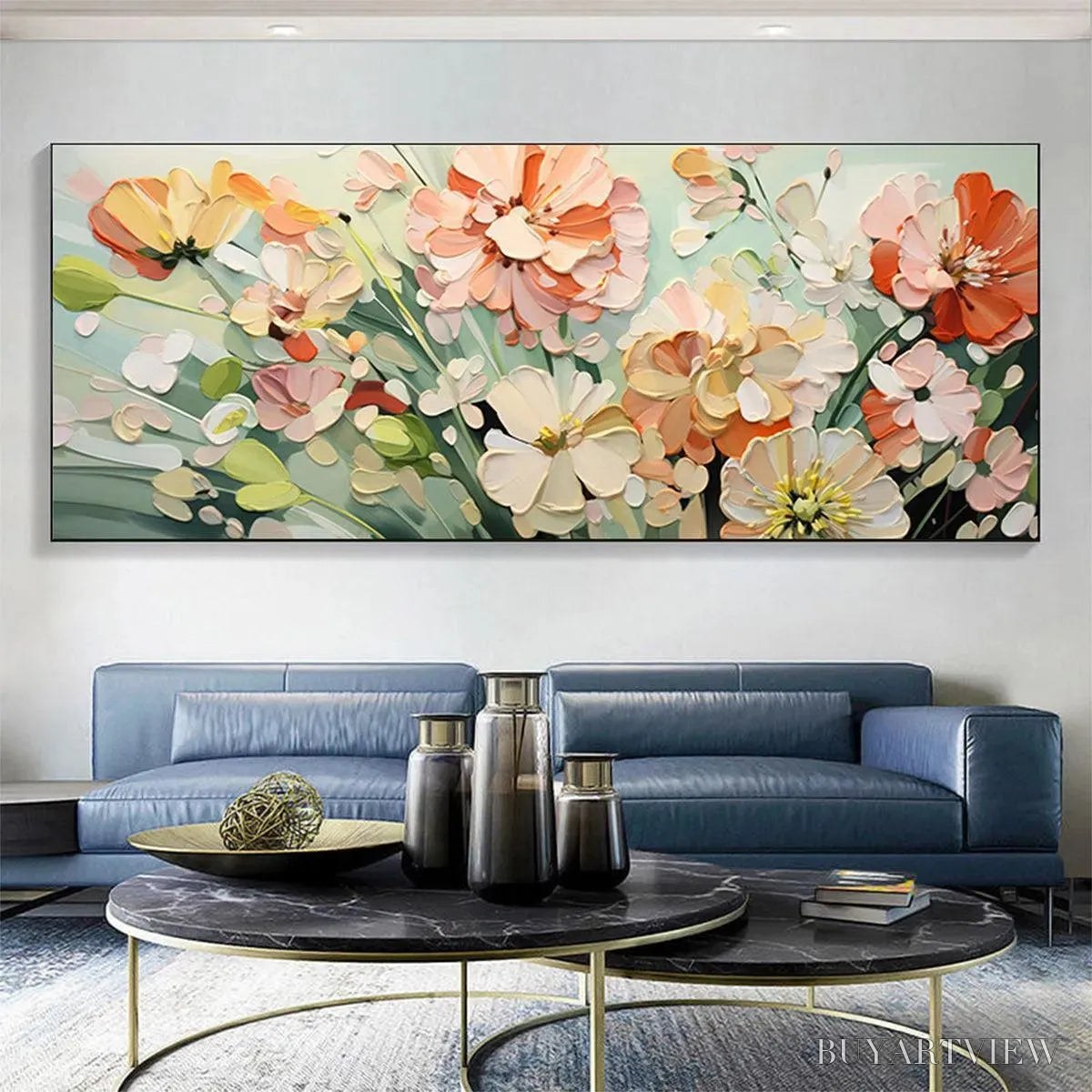 ARTOVITAS Sunkissed Garden – Textured Floral Impasto Painting in Orange and White - image 6