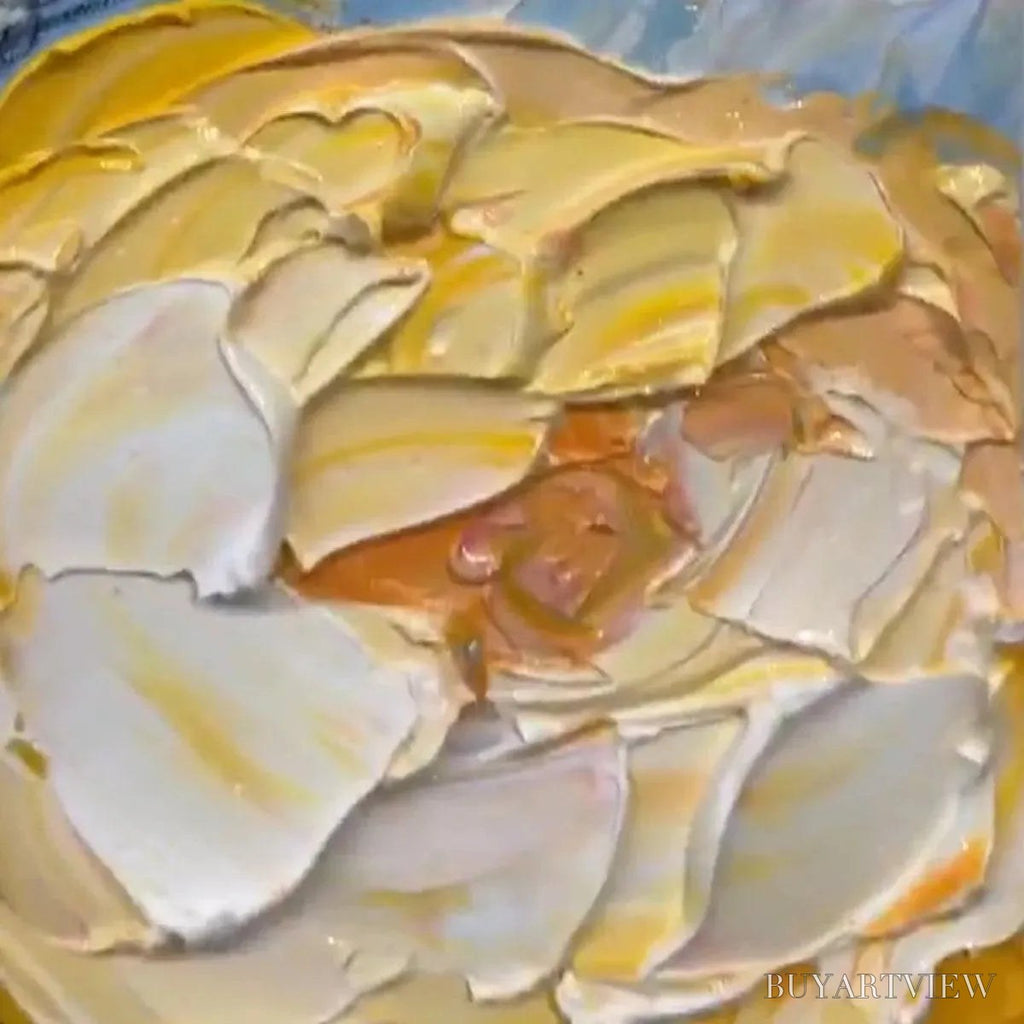 ARTOVITAS Summer Bloom – Textured Impasto Floral Painting in Yellow and Pink - image 3