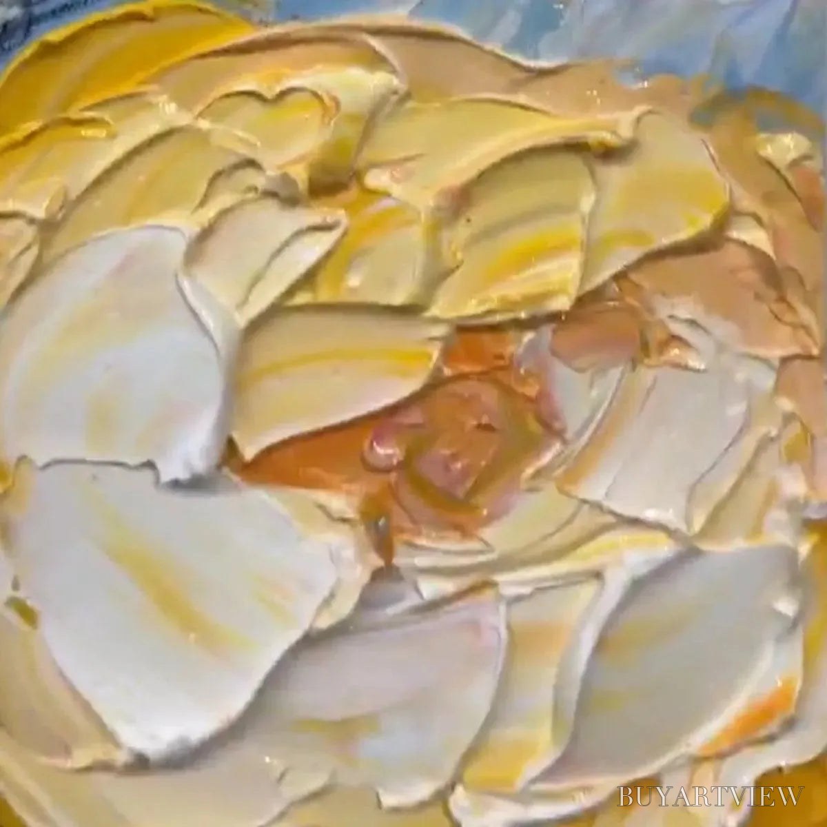 ARTOVITAS Summer Bloom – Textured Impasto Floral Painting in Yellow and Pink - image 3