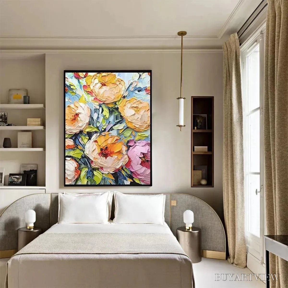 ARTOVITAS Summer Bloom – Textured Impasto Floral Painting in Yellow and Pink - image 4
