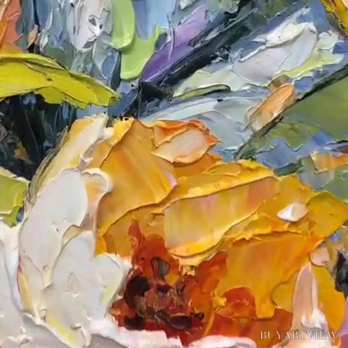 ARTOVITAS Summer Bloom – Textured Impasto Floral Painting in Yellow and Pink - image 6