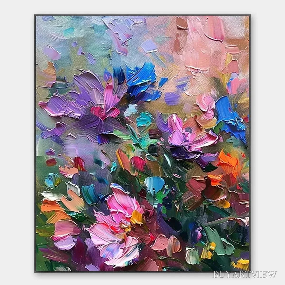 ARTOVITAS Colorful Bloom – Vertical Impasto Floral Painting in Vibrant Colors - image 1