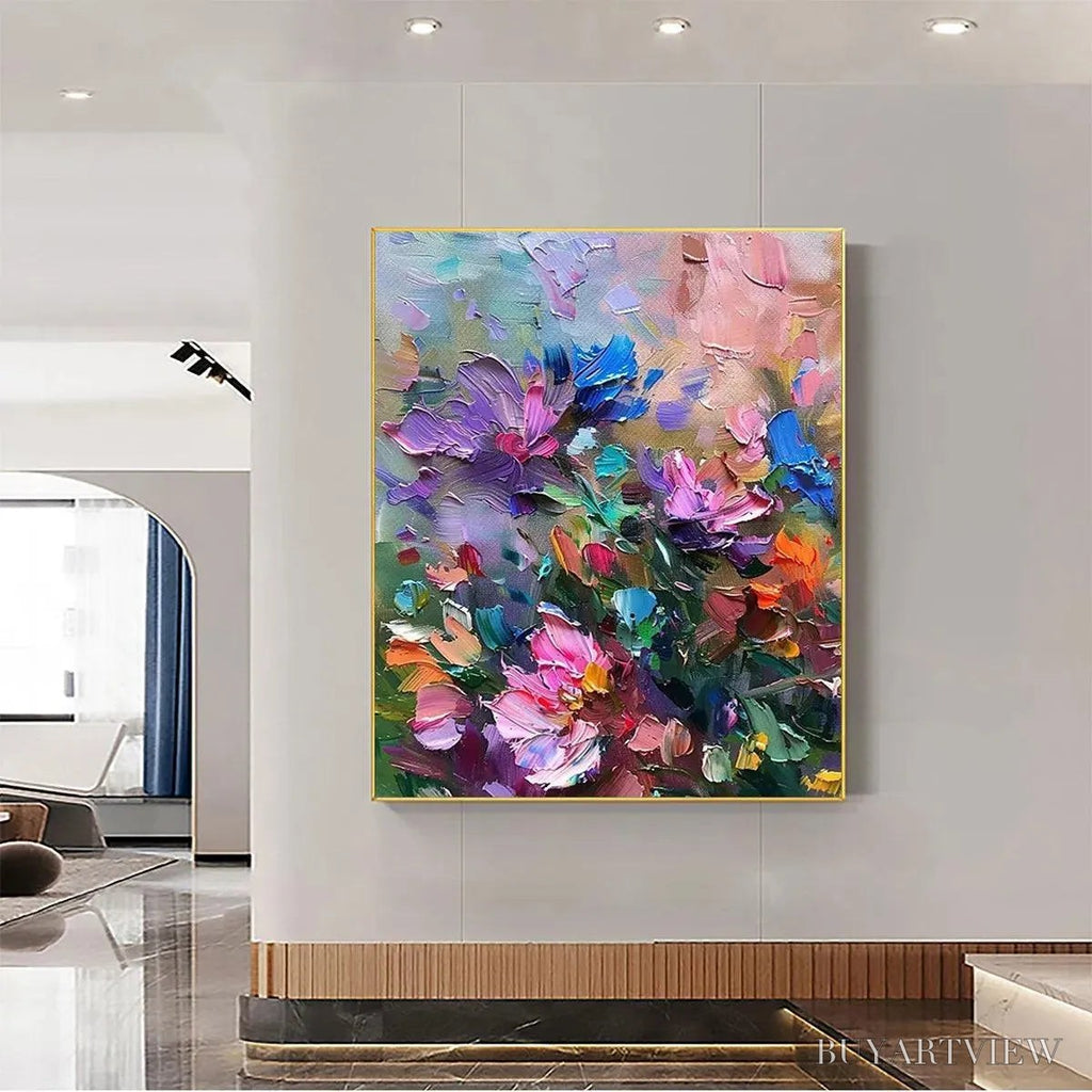 ARTOVITAS Colorful Bloom – Vertical Impasto Floral Painting in Vibrant Colors - image 2