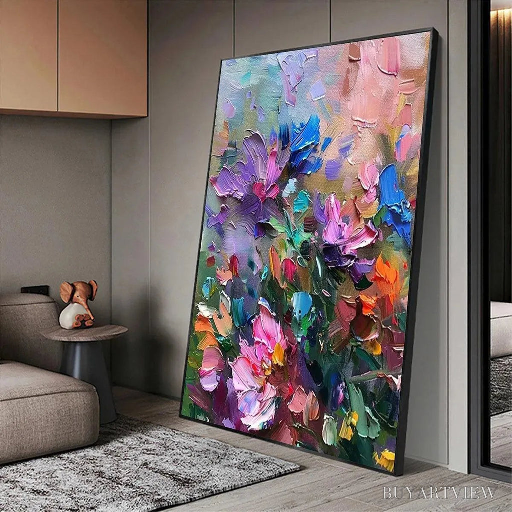 ARTOVITAS Colorful Bloom – Vertical Impasto Floral Painting in Vibrant Colors - image 5