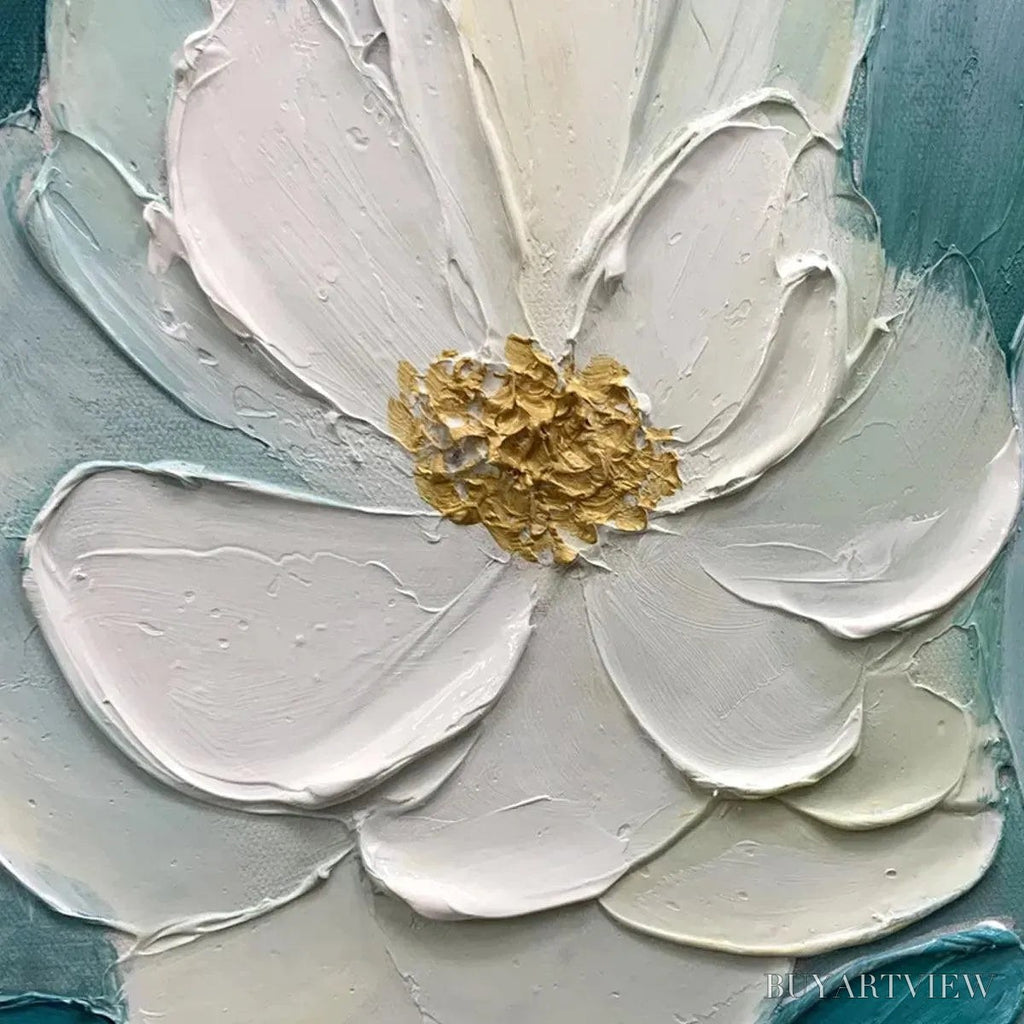 ARTOVITAS Golden Garden – Textured Floral Painting in Teal and Gold - image 5