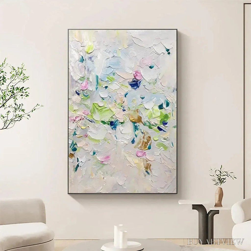 ARTOVITAS Spring Blossom – Textured Abstract Floral Painting in Light Pastel Colors - image 2