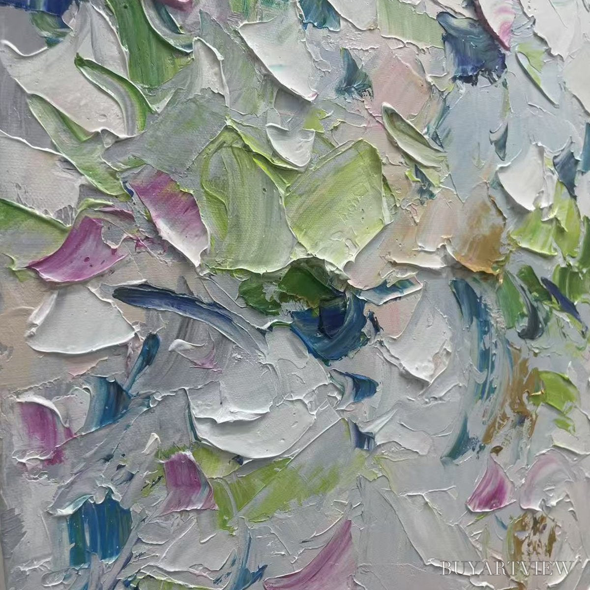 ARTOVITAS Spring Blossom – Textured Abstract Floral Painting in Light Pastel Colors - image 3