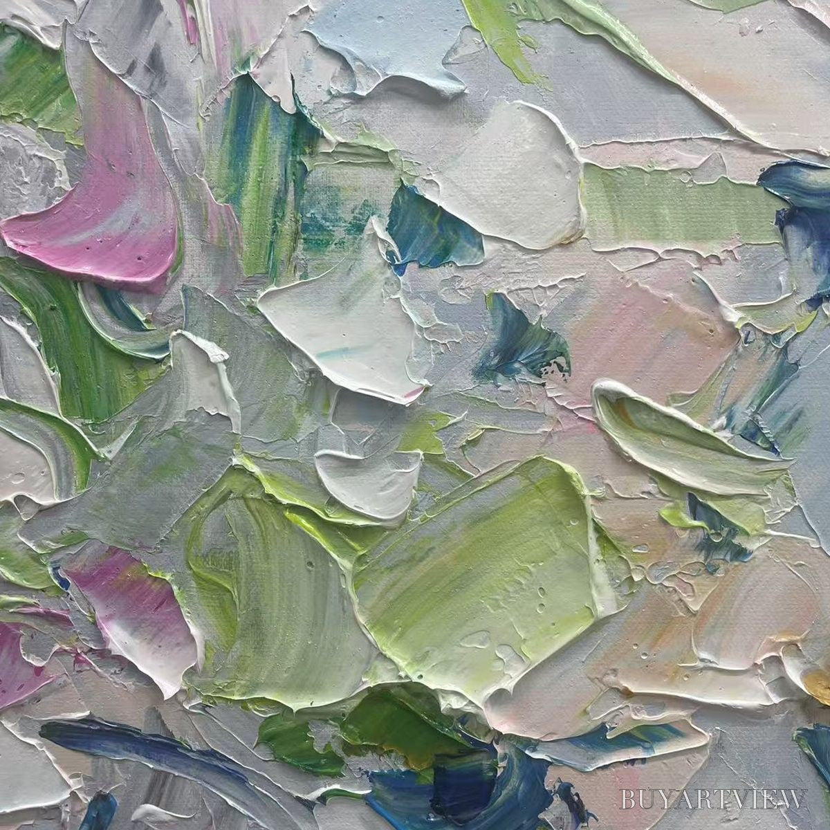 ARTOVITAS Spring Blossom – Textured Abstract Floral Painting in Light Pastel Colors - image 5