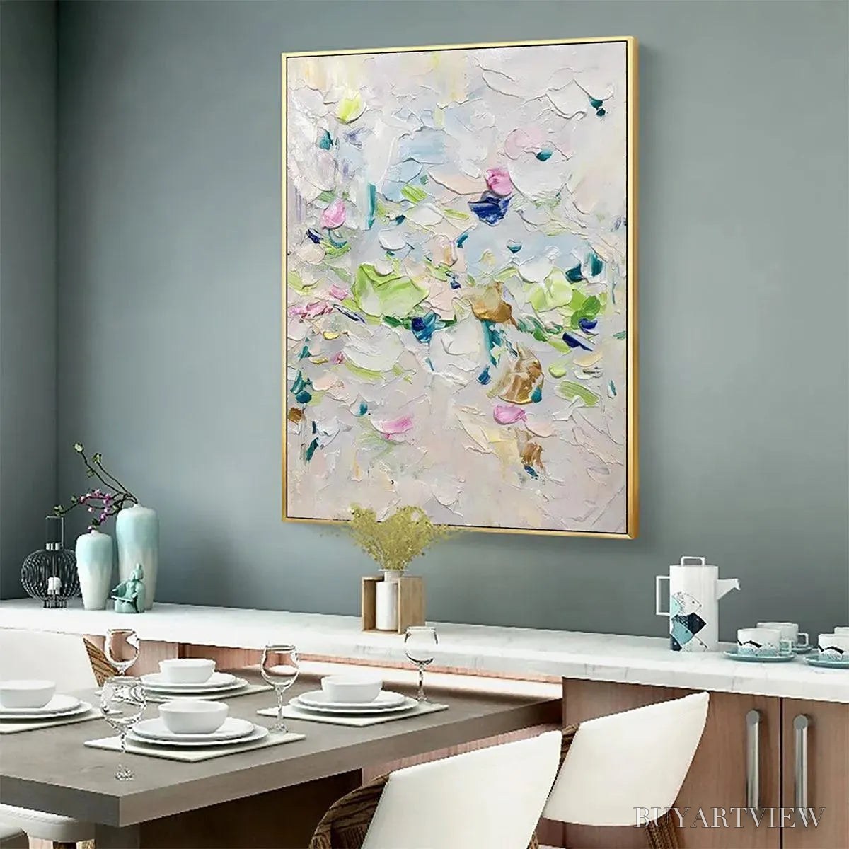 ARTOVITAS Spring Blossom – Textured Abstract Floral Painting in Light Pastel Colors - image 6