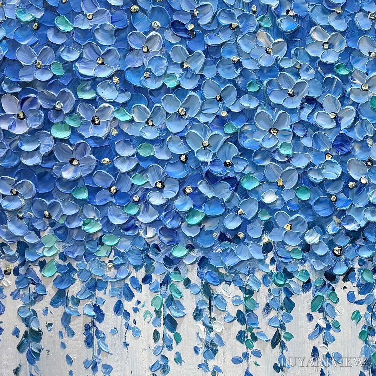 ARTOVITAS Blue Wisteria – Textured Impasto Blue Floral Painting - image 3
