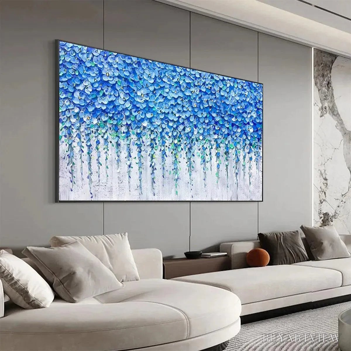ARTOVITAS Blue Wisteria – Textured Impasto Blue Floral Painting - image 4