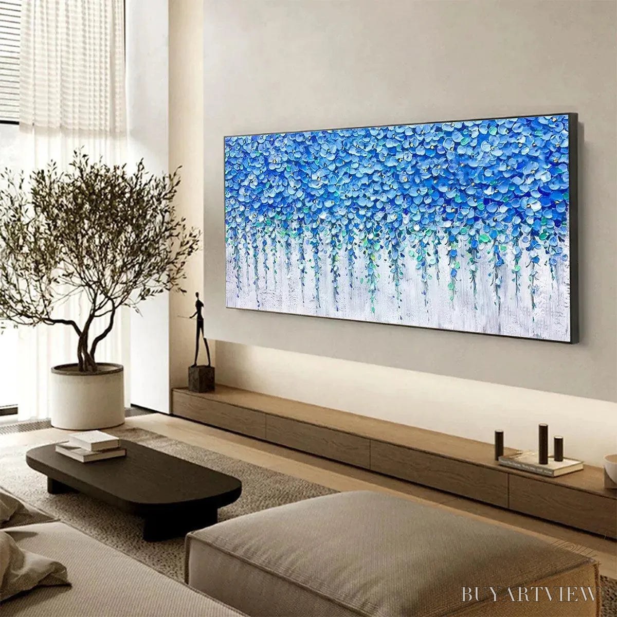 ARTOVITAS Blue Wisteria – Textured Impasto Blue Floral Painting - image 5
