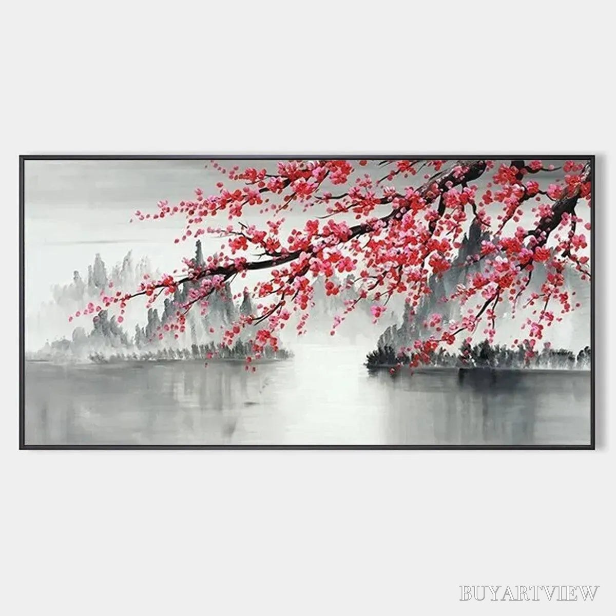 ARTOVITAS Cherry Blossom Serenity – Horizontal Cherry Blossom Landscape Painting - image 1