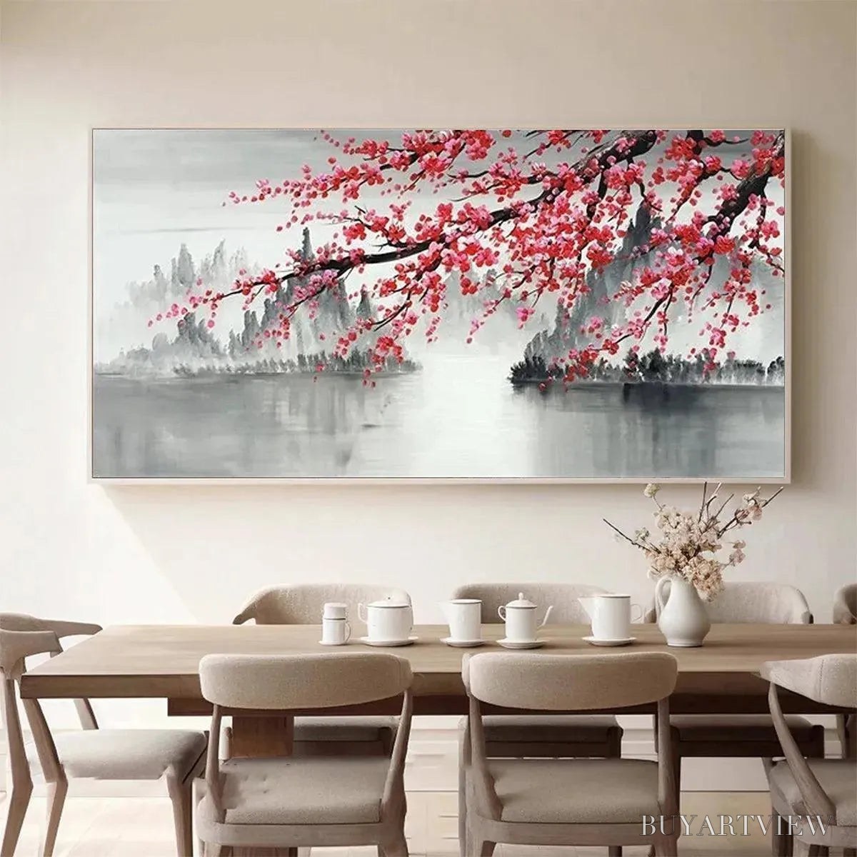 ARTOVITAS Cherry Blossom Serenity – Horizontal Cherry Blossom Landscape Painting - image 2