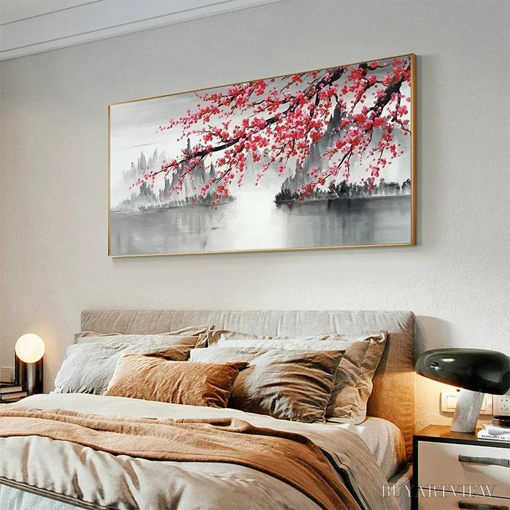 ARTOVITAS Cherry Blossom Serenity – Horizontal Cherry Blossom Landscape Painting - image 4
