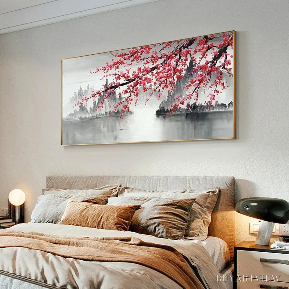 ARTOVITAS Cherry Blossom Serenity – Horizontal Cherry Blossom Landscape Painting - image 4