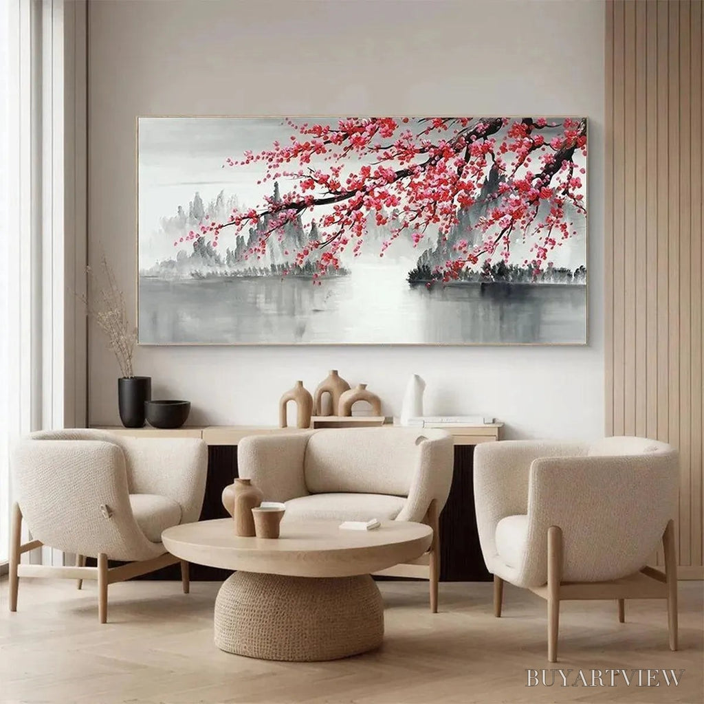 ARTOVITAS Cherry Blossom Serenity – Horizontal Cherry Blossom Landscape Painting - image 5